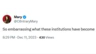 Social media users react as hundreds of Harvard faculties signed petition against Gay's removal (Image via X / @C0ntraryMary)